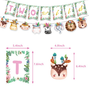 Ensemble de fête sur le thème de la <span class=keywords><strong>jungle</strong></span> florale, bannière d'anniversaire, décoration de gâteau, ballon, décoration de fête de style bohème - Product Image 5