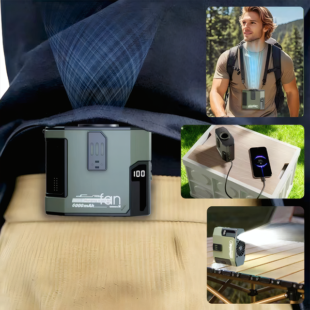 New Rechargeable Emergency Power Bank Belt Mini Fan Portable Waist Clip Fan with LED Flashlight Neck Fan