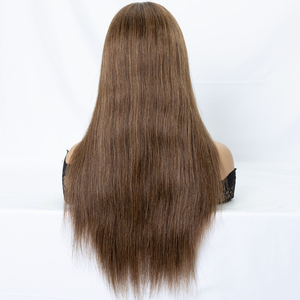 Erstklassige Europäische Echthaar-Perücke Braun Seidig Glatt Silikonkappe Silk Top Medizinische Perücken für Alopezie - Product Image 5