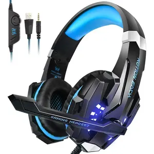 Dropship Headphone Gamer KOTION EACH G9000, Headset Gaming LED Biru dengan Mikrofon