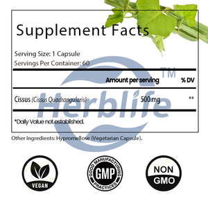Cápsulas de Cissus Quadrangularis OEM ODM - Suplemento Herbal, Antioxidante, Apoya la Salud de las Articulaciones y los Huesos, Apoyo a la Digestión, Vegano - Product Image 4