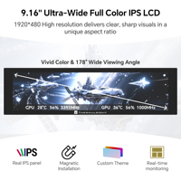 Pantalla LCD a Todo Color Thermalright Trofeo Vision 9.16 Negra, Pantalla Magnética LCD con Resolución de 1920x480 para Caja de PC para Juegos
