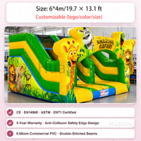 Structure gonflable commerciale pour enfants avec toboggan double piste, thème animaux de la jungle, pour la location d'événements