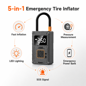 Cordless Tire Inflator 150 PSI Portable Air Compressor with Digital Pressure Gauge LED SOS Power Bank for <b>Car</b> Motorcycle Bicycle - Product Image 3
