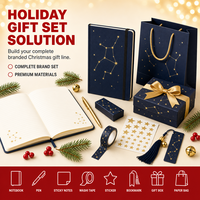 Carnet personnalisé de Noël en cuir PU A5 avec couverture élastique dorée marine et motif constellation, 80 feuilles