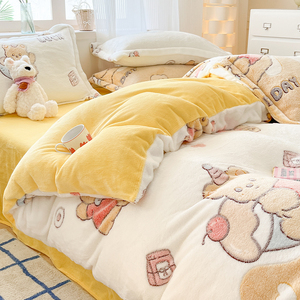 Snowflake velvet 4-piece quilt set milk velvet 4-piece rabbit plush rabbit carved velvet double warm <strong>comfort</strong> and skin friendly - Product Image 4