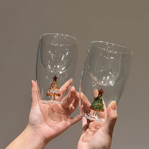 Tasse en verre à double paroi Bravo personnalisée, motif sapin de Noël, version décorative festive, coffret cadeau, pour café, jus, verres à boire - Product Image 2