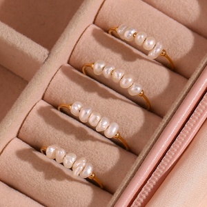 Zarter Süßwasserperlenring aus Edelstahl, 18 Karat vergoldet, Perlenringe für Damen - Product Image 5