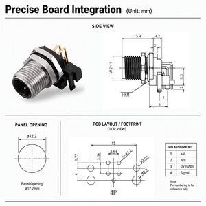 Connettore M12 a 90 Gradi per Montaggio su PCB, Codifica A B D, 4 5 8 12 Pin Maschio Femmina, Presa Circolare Impermeabile IP67 IP68 - Product Image 2