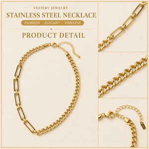 Collier en or massif à maillons mixtes personnalisés, chaîne asymétrique en acier titane, fabricant pour la mode urbaine - Product Image 3