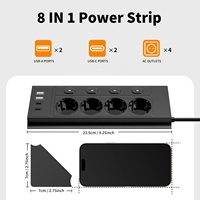 Multiprise 8-en-1 UE à 4 interrupteurs, rallonge de 1,5 m, 4 prises CA, 2 ports USB et 2 ports Type-C, multiprise d'angle, indépendante
