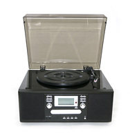 Tourne-disque rétro en bois avec lecteur de cassette analogique AM/FM, affichage numérique, haut-parleur stéréo intégré, double lecteur de CD et enregistreur