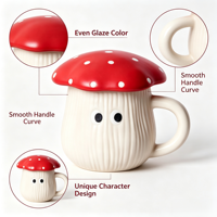Mug en céramique 3D mignon en forme de champignon avec couvercle, yeux de dessin animé, pour café, thé, lait, eau, vaisselle créative pour la maison