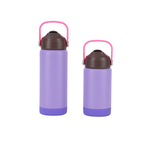 Nouvelle conception, bouteille d'eau sport pour enfants, 12 oz, en acier inoxydable, isolée sous vide, écologique, avec poignée portable et paille incluse - Product Image 5