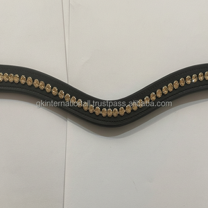 Banda decorativa de alta calidad para cejas de caballo, banda de cuero de canal vacío, con cristales dorados grandes insertados, para caballos y cejas, proveedor a granel - Product Image 1