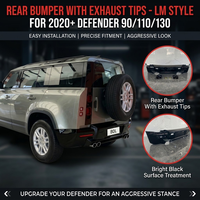Pare-chocs arrière noir brillant style LM avec embouts d'échappement pour Defender 90 110 130 2020+, pas de découpe requise