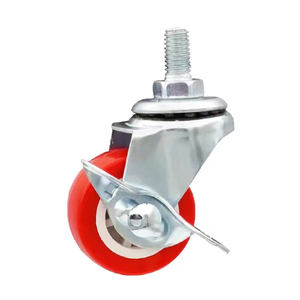 Roulette pivotante en acier léger de 75 mm avec pneu en polyuréthane noir et frein latéral à tige filetée pour meubles de chambre d'hôtel et armoires - Product Image 2