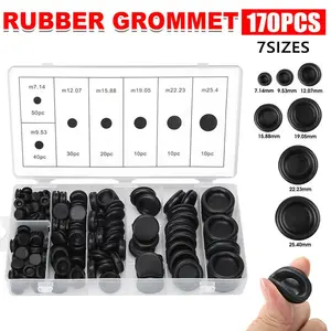 170pcs Rubber Grommet Protective Coil Double-sided Black Rubber Firewall Hole Plug Retaining Ring Car Electrical Wire Gasket