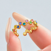 Bague ouverte élégante en acier inoxydable électroplaqué pour femme, avec zircon coloré en forme de cercle, design empilable et tendance