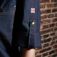 Veste de Chef en Denim Réglable CHECKEDOUT pour Restaurant et Hôtel, Uniforme de Travail de Cuisine et Blouse de Chef
