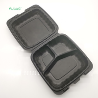Emballage alimentaire à emporter en vrac noir robuste, conteneur en plastique jetable pour repas avec couvercle à charnière noir, boîte à clapet à emporter