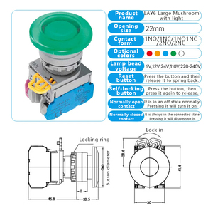 LAY6 Series 22mm 10A Current Press-Type Button Switch Self-Resetting Self-Locking Plastic Metal Material 250V in Stock - Product Image 5