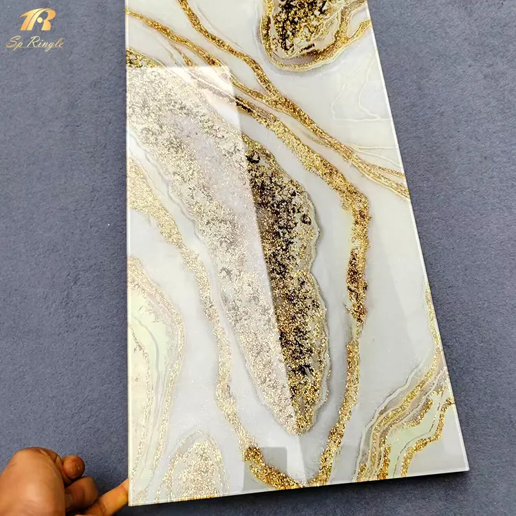 Springletile pierre italienne onyx carreaux blancs en céramique dorée Foshan motif mural luxe décoratif salle de bain carrelage personnalisé pour hôtel