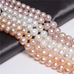 7-10ミリメートルWholesale 100% Natural Pearl Potato Real Near Round Pearl Beads For Women DIY Jewelry Making Necklace Bracelet Loose 14"