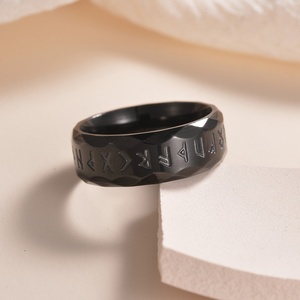 Nouvelle bague tendance vintage vieillie en acier inoxydable pour homme, bagues runiques vikings pour hommes - Product Image 3