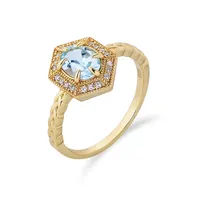 fulsun High Quality Luxury fine jewelry 9K 10K 14K 18K 24K Gold Plated gossip hexagon Oval cut blue topaz Ring Gift For Women