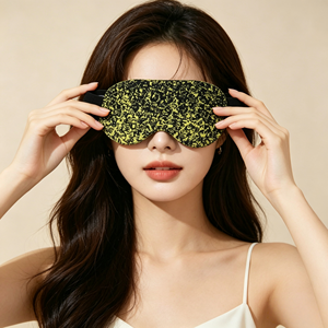 100% Cashmere Knitted Sleep <b>Eye</b> <b>Mask</b> Soft Luxury Yellow Black Speckle Knit Blindfold Travel Rest <b>Eye</b> Cover For Night Sleep - Product Image 1