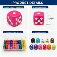 Lot de 50 dés acryliques tétraédriques de 16 mm, 10 couleurs, boîte en plastique, ensemble mixte