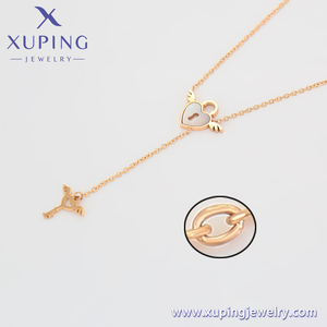 T000685728 Xuping bijoux mode simple élégant or rose cristal d'amour plus cupidon clé gland collier en acier inoxydable - Product Image 4