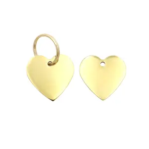Dog Tag Stainless Steel Shiny Gold Mirror Effect Heart Shape Metal Dog Collar Tags