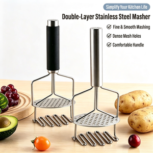 Double Layer Stainless Steel Potato Masher Comfort Grip Handle Potato Press <b>Tool</b> Smooth Mashed Potatoes Maker <b>Kitchen</b> <b>Gadget</b> - Product Image 1