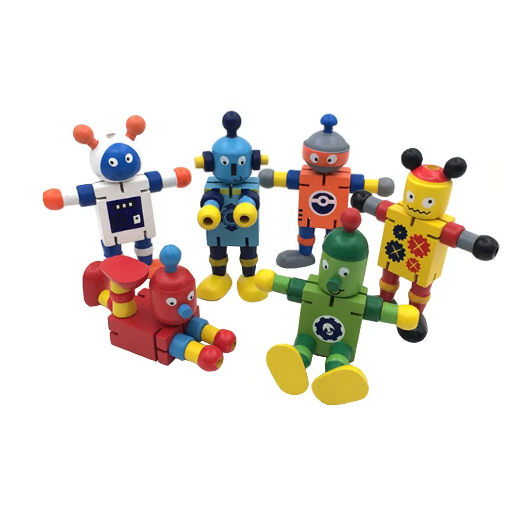 DIY Action Figure doll wooden kids robot Puppets Cartoon toy