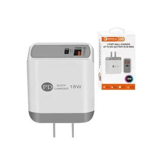 Chargeur mural Offre Spéciale QC3.0 Adaptateur de charge rapide 18W PD USB Chargeur rapide double USB QC3.0 Chargeur mural de téléphone