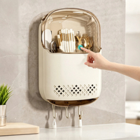 Support mural pour ustensiles de cuisine avec couvercle, égouttoir incliné pour couverts, organiseur ventilé pour baguettes avec plateau de récupération des gouttes et crochets