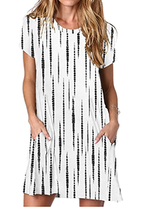 Robe d'été décontractée pour femme, style bohème vintage, sexy, à rayures, coupe trapèze, longueur genou, pour la plage - Product Image 3
