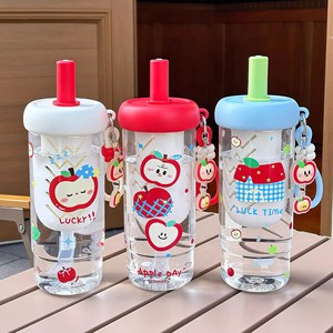 Bouteille d'eau Cruhre Apple Day 500 ml avec paille, design cartoon pour femmes, idéale pour l'été - Product Image 3