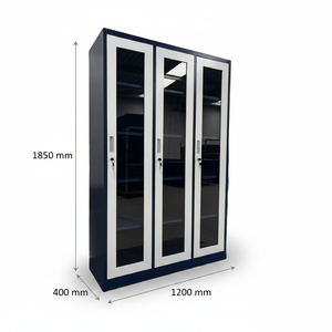 Armoire de classement en acier à 3 portes vitrées avec revêtement écologique noir et blanc pour la maison, l'entreprise, l'archives, la finance, le bureau - Product Image 2