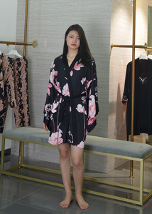 Guixiu Impression <span class=keywords><strong>Satin</strong></span> Dames Robe Pyjama Maison Robe Avec Ceinture Manches Longues <span class=keywords><strong>Satin</strong></span> Chemises <span class=keywords><strong>De</strong></span> <span class=keywords><strong>Nuit</strong></span> - Product Image 6