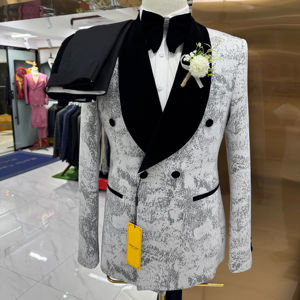 Klasik tek göğüslü düz renk erkek takım elbise 2 parça Set siyah gri yüksek kaliteli yün uyarlanmış Fit zamansız tasarım - Product Image 1