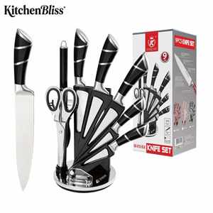 Juego de Cuchillos de Cocina Kitchenbliss de 9 Piezas, Acero Inoxidable, Afilador de Cuchillos, Tijeras, Pelador, Juego de Cuchillos Profesionales con Mango Hueco en Forma de Herradura - Product Image 1