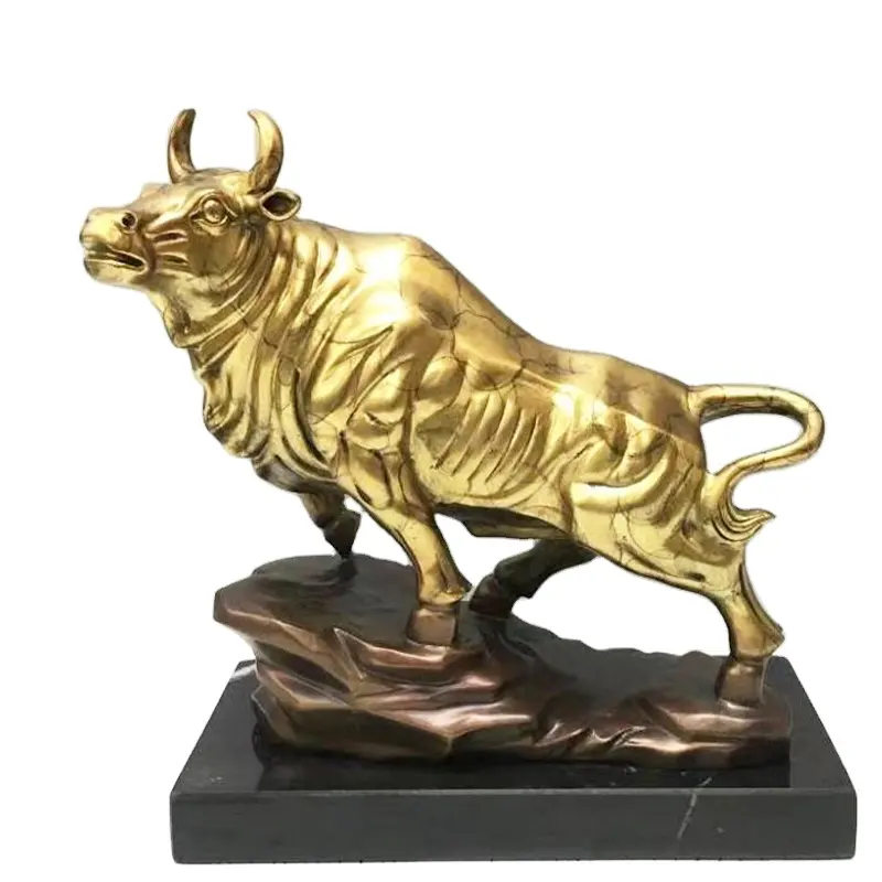 Fabrik individuelles Design kleine Größe Messing Stier-Statue Bürotisch Kupfer-Skulptur Metall Kuhfigur Zierlichkeiten für Heimdekoration