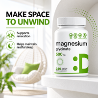 Capsules végétariennes de glycinate de magnésium OEM 500 mg, 240 unités, testées en laboratoire CGMP, complément nutritionnel minéral, marque privée