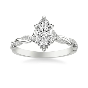 Anillo de compromiso de oro de 14 quilates con diamante marquesa cultivado en laboratorio, certificado IGI, joyería para mujer, con tallo en espiral infinito y diamantes pavé laterales. - Product Image 2