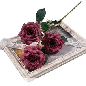 Roses artificielles à 3 têtes en soie, décorations de mariage, bouquet de roses moulées par injection, arrangement au sol - Product Image 5