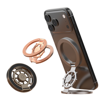 Support de téléphone magnétique double face pliable et rotatif avec anneau tournant à empreinte digitale - Support de bureau en alliage de zinc