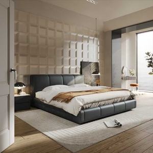 Yisi Modern King Double Size <strong>Pine</strong> Wood <strong>Frames</strong> Genuine Leather Upholstered Box Spring <strong>Bed</strong> with Stainless Steel for Bedroom Set - Product Image 1